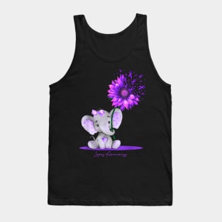 LUPUS AWARENESS Cute Elephant Sunflower Purple Ribbon Tank Top